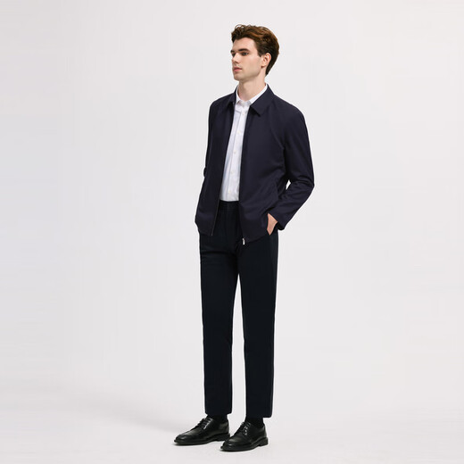 Emz Ordos 25 Frühlingswolle mit Mulberry Seide, Revers Zipper Business Jacket Top für Männer, dunkelblau L 175/96a