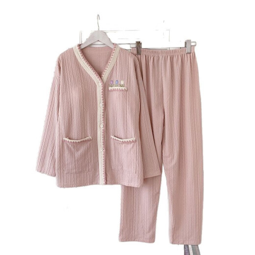 COLORFUL GEMS Korean style jacquard cotton pajamas for women in spring and autumn small fragrance long-sleeved home clothes KYX-X9926 pink 175 L