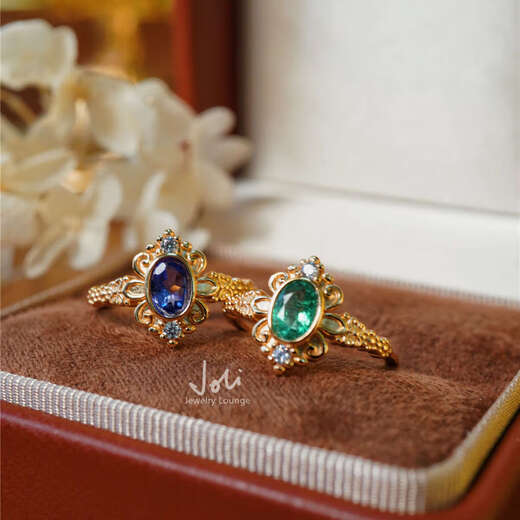 Lieruiyang Peony Zambian Natural Emerald Tanzania Tanzanite Ring Retro Small Fresh Ring Versatile Emerald Model Hong Kong Code 9