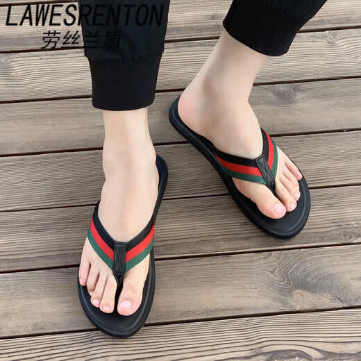 
LAWESRENTON brand flip flops men's sandals men's foot-clip beach shoes casual summer trendy non-slip personality fashionable outdoor 881 black 43