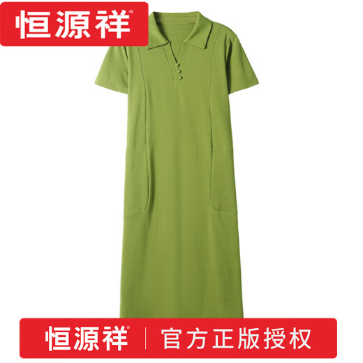 恒源祥（hengyuanxiang）Polo领连衣裙纯棉女夏季翻领中长款宽松休闲大码显瘦时尚t恤裙子1 品牌灰色   9859款 S 90-100斤