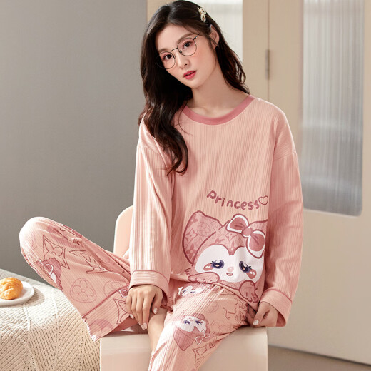Pyjama für Frauen im Frühlings- und Herbst koreanischen Cartoon süße Langschläfe zweiteiliger Anzug Sommer Herbst- und Winter-Prinzessinstil Home Clothes Pink GXT9928 Bildfarbe M (Empfohlen 75-95Jin [Jin gleich 0,5 kg]))