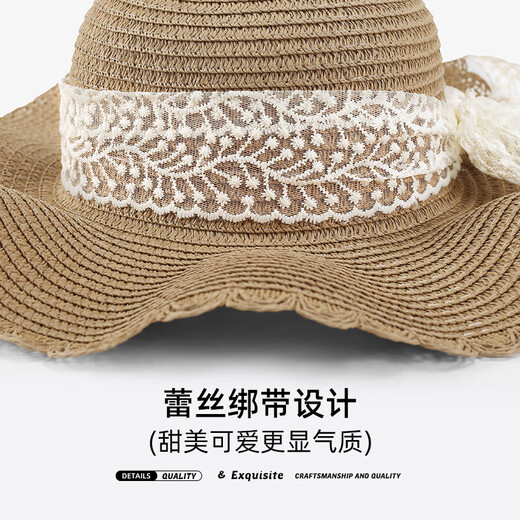 Memaru Wellenkante Spitze Bug Strohhut Frauen Sommer Big Hut Brim geflochtene Hut Strand