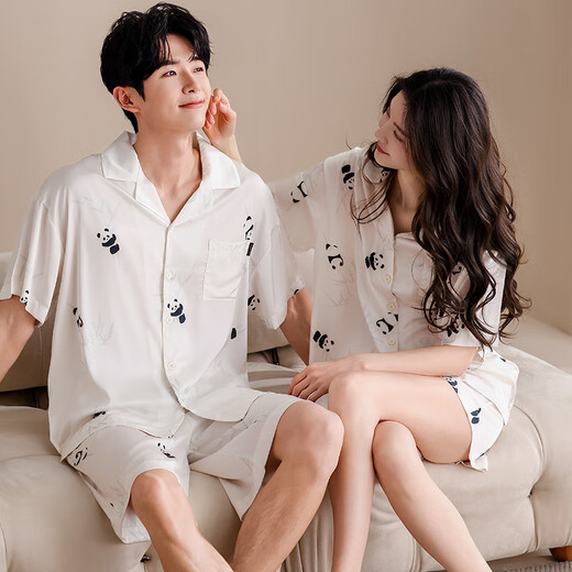 Catman Ice Silk Couple Pajamas Men's Summer Thin Women's Short-Sleeved Cool Cardigan 2025 New Style Can Be Weared Outside Home Clothes