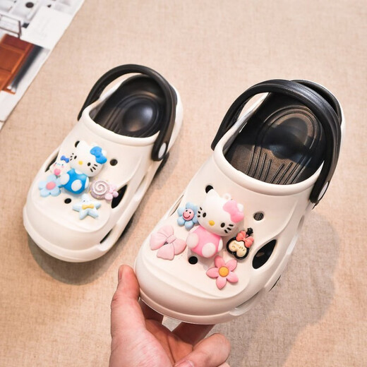 Croton Croton Children's Slippers Summer Hole Chaussures Baby Baby Cartoon Boys and Girls Parent-Child Children porte des chaussures de plage blancs et noir 30