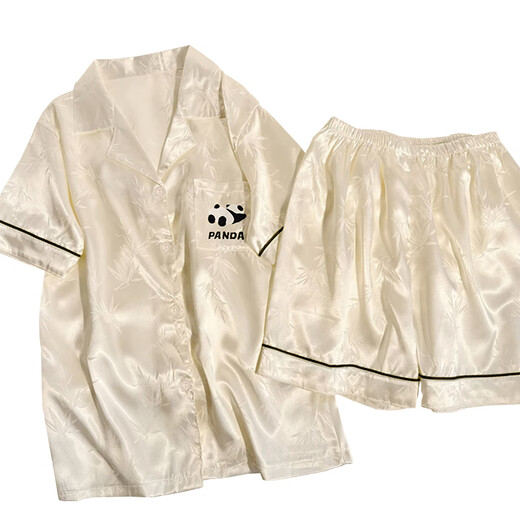 Langsha High-End Panda Ice Seide Pyjamas für Frauen im Sommer dünne kurzärmelige 2025 neue Strickjacke niedliche Heimkleidung Set YX-9227 Polka Dot M [75-95jin [Jin gleich 0,5 kg]]]