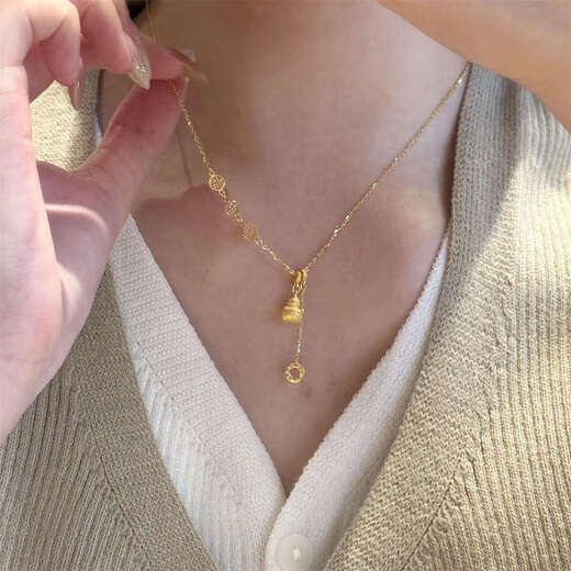 Shien retro light luxury gold brushed small gourd necklace with the word 
