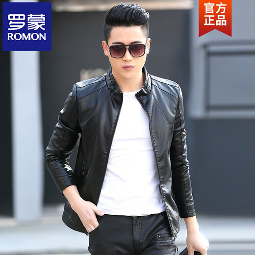 ROMON Haining Men's Leather Jacket with Velvet Korean Style Youth Motorcycle Handsome Men's Genuine Leather Imitation Sheepskin Jacket Trendy Jacket Black Velvet M