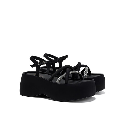 GG-CC [Yang Chaoyue Same Style] Sommer Chanson Sommer Neuer modischer Strassbein schwarzer dicker Solid-Sandalen für Frauen G25S1024 Black Diamond Sandals 36