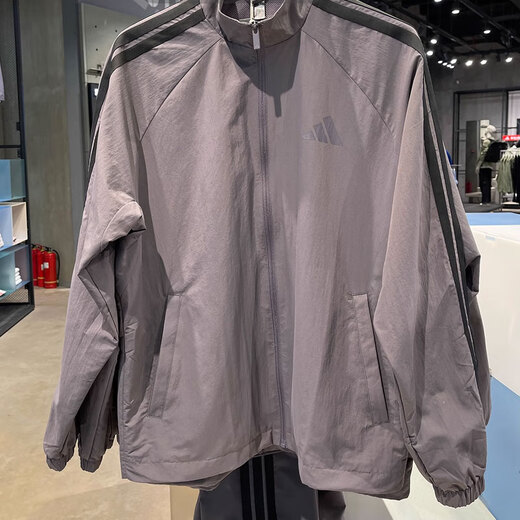 阿迪达斯（adidas）外套男装2025秋季新款户外训练运动服梭织防风衣立领休闲夹克 KC3893岩层灰/黑 L