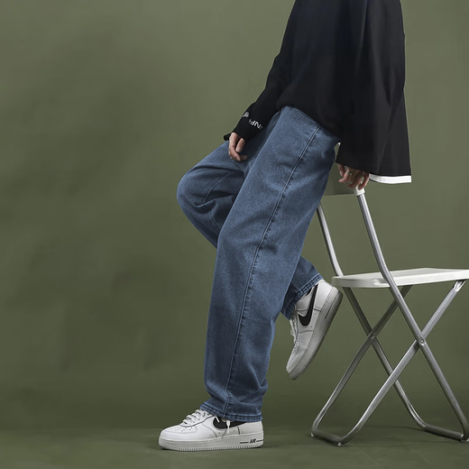 Peak Pauluo (Dingfengbaoluo) jeans men's tide brand loose straight port wind wide leg leisure spring and summer long pants men 722 retro blue m