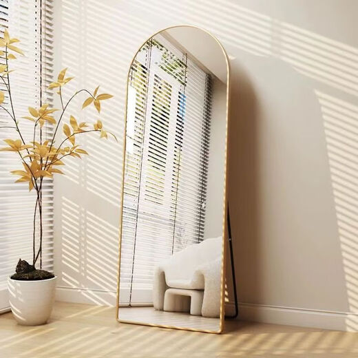 Sentai Bear Mirror Full-body Clothing Mirror Household Rounded Corner Fitting Mirror Arched Wall-Bedroom Ins Golden Rounded Corners-Backed Bracket-Exquisite Aluminum Frame 60*165CM Ultra Silver Mirror-Clear Imaging