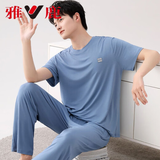 
Yalu pure cotton pajamas for men in summer short-sleeved trousers for home clothes for men in thin ice silk cool solid color set 2677* Short-sleeved + trousers L 100-120Jin [Jin equals 0.5 kg]