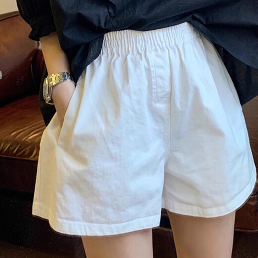 Miao Yijia white shorts women's casual pants autumn loose hot girl running sports super shorts showing leg length hot pants outer wear elastic waist loose shorts white XL recommended 105-120Jin Jin equals 0.5 kg