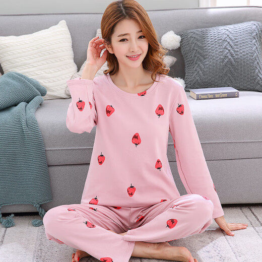 MUJI COM Everyday Spring and Autumn Pajamas Women's Autumn Long Sleeve Autumn and Winter Set Korean Fresh Student Home Summer YS Orange GXT9928 M (75-95Jin [Jin equals 0.5 kg] Comfortable/skin-friendly/breathable)
