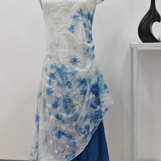 Pinji 25 años NUEVO TIE-DYE Vestido Yunnan Dali Planta de estilo étnico ISatis Raíz Handmade Blue Longy Long Color mixto Color mixto 34 826 Falda de longitud media Se puede usar como referencia de acuerdo con la tabla de tamaño