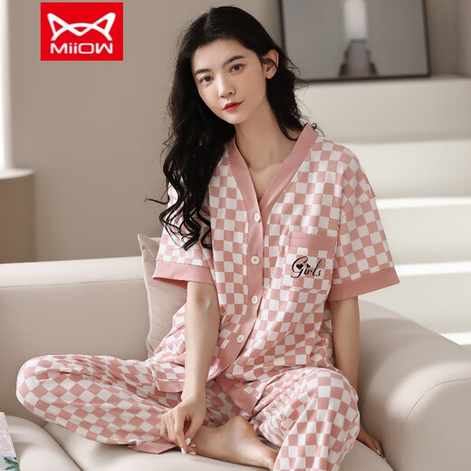 Cat man (miiow) pyjamas en coton pur pour femmes pantalon à manches courtes printemps et été cardigan coréen coréen mignon collier de vêtements d'été