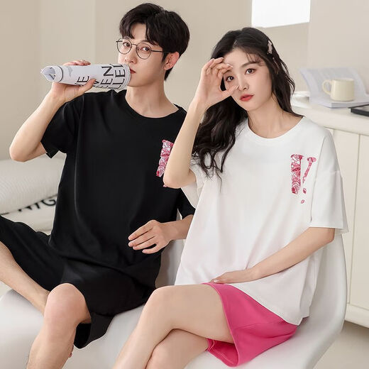 Modales Paar Pyjamas Sommer reines Baumwollkurzarmnacht für Frauen für Frauen süße koreanische Version Cartoons für Männer großer Heimbekleidungsanzug -686 m alleinstehende Frau