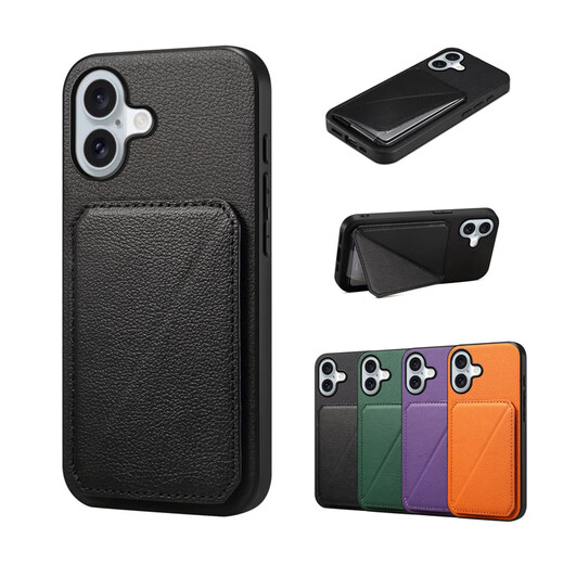 敏乔适用苹果15plus手机壳iphone 16  promax card case卡包iphone13promax手機殼14pro放卡防摔皮质保 【黑色】 iPhone 16