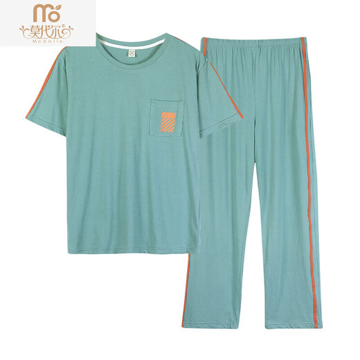 Pajama modal para mujeres en verano algodón puro manga corta delgada 2025 El nuevo algodón informal de verano se puede usar fuera de los pantalones ropa para el hogar 7374 frijoles verde XL [120140Jin [Jin iguala 0.5 kg]]]