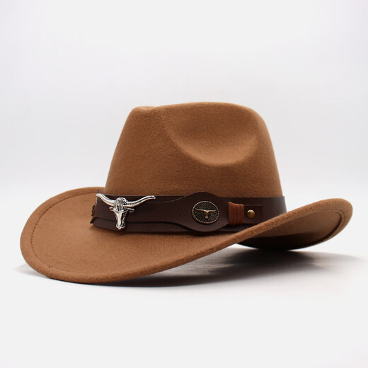 Jiangzi Guoluo Tibetan Top Hat Western Cowboy Hat Cowhead Accessors FIENTO HATO NACIONAL HOMBRA Men y mujeres Brown (vaca denominación marrón) M Adulto (56-58 cm)