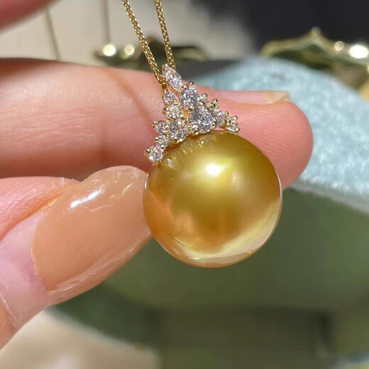 DRJEFUN925 silver South Sea gold bead pendant clavicle chain female ice and snow queen Reba pearl pendant deep sea Australian mother-of-pearl temperament goddess 12mm ice and snow queen gold bead earrings