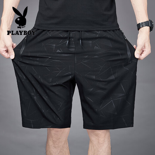 Playboy Cropped Hosen Herren Sommereis Ice Seide Thin Style Schnelltrocknen atmungsaktives lässig losen Plus-Größe Sportshorts Strandhosen 7029 Black M 80-100jin [Jin gleich 0,5 kg]