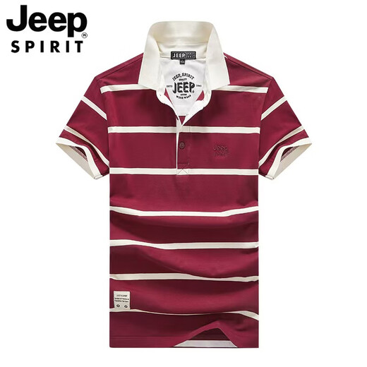 吉普（JEEP）高档短袖t恤条纹纯棉2025夏季新款潮流修身半袖p0lo衫翻领上衣服 683绿色 XL
