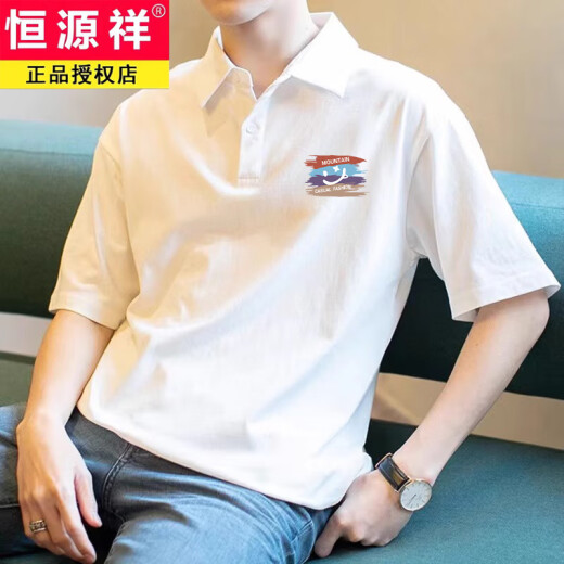 恒源祥复古男士polo衫短袖宽松百搭翻领体恤2025夏季半袖上衣服 【3895-WASP】白色 M 85-110斤