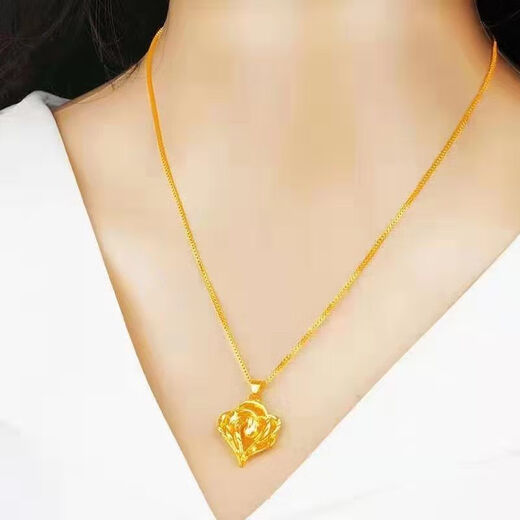 Huaiyin gold love necklace for women, 999 pure gold pendant, 18K gold four-leaf clover pendant for girlfriend, wholehearted + water wave chain, free ring