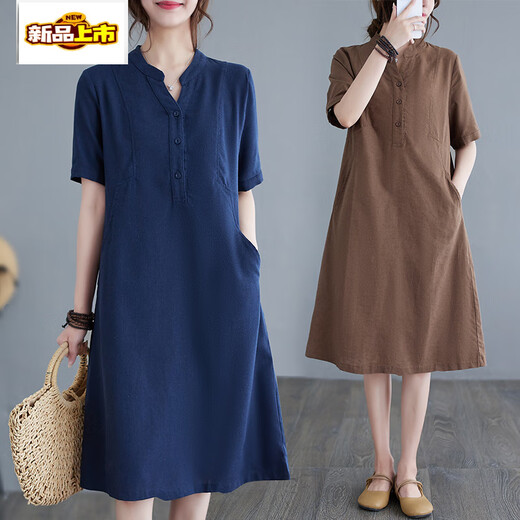 Kurzärärmelte Temperament Kleid zum ersten Durchmesser für Frauen lässige Mütter modische Sommerkleidung altersreduziertes, vielseitiges, lockerer gerader Rock 2 Pink M [Vorgeschlagen 95-115jin [Jin ist 0,5 kg]]
