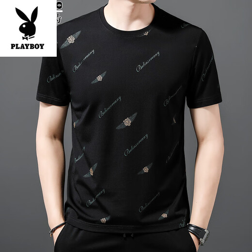 Playboy (Playboy) High-End Ice Seide Kurzärärmelte T-Shirt für Herren Sommer Neues loses halbärmelige T-Shirt für die dünne gedruckte Eissensenmarke für Männer t 719 Pflanze Weiß M 165/ Empfohlen 95-120jin [Jin gleich 0,5 kg]