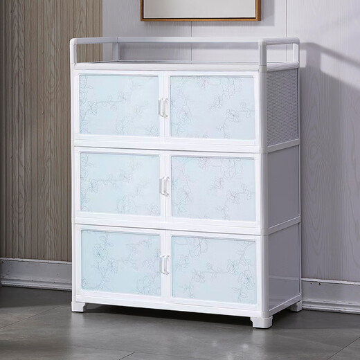 Kitchen cabinet simple sideboard wine cabinet aluminum alloy storage cabinet multi-functional storage cabinet home cupboard storage rack cream white two-layer length 50*width 33*height 65