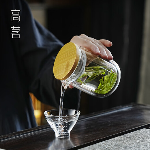 Gaoming double-layered green tea teapot with high temperature resistance for one person 2025 new office special anti-scald small teapot double-layered teapot 300ml