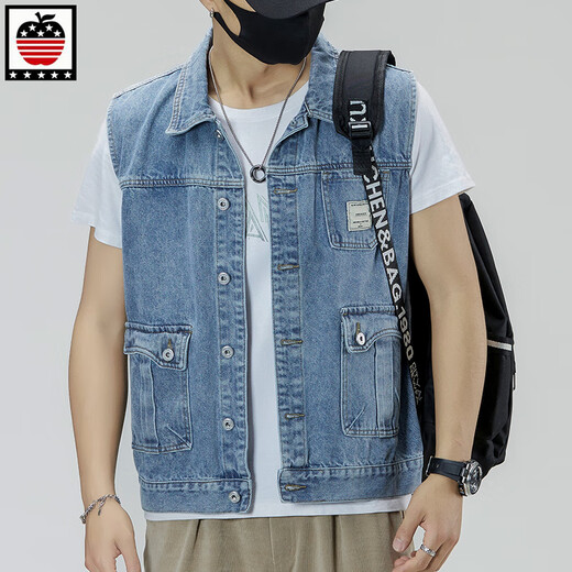 Aemape Apple Light Color 2025 NEUE DENIM VEST MÄNNER LOSS LOSS GROSSE RETRO EEGEVEVEVEVEVEVEVEVEVEVEVEVEVEVEVEVEVEVEVEVEVEVEVEVEVEVEVEVEVEVEERESS HOSS-CLIP WOWEWEY Trendy Markenjacke Männer 6232# Light Blue XL (vorgeschlagen 145-160jin [Jin gleich 0,5 kg])