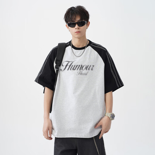 Dingfengbaoluo American T-shirt Men's Men's Summer Loose Contrast Couleur Couleur décontractée Hl74 White Grey M