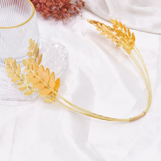 Shijun (SHIJUN) birthday crown tiara for girls Greek goddess wheat ear, son of the sun, winter olive branch, golden leaf, Hanfu forehead, golden leaf crown