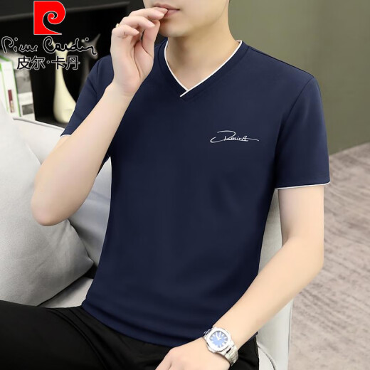 
Pierre cardin v-neck short-sleeved T-shirt for men's spring and summer pure cotton half-sleeved base shirt simple slim and versatile thin chicken collar top D7029 white M 80-100Jin [Jin equals 0.5 kg]