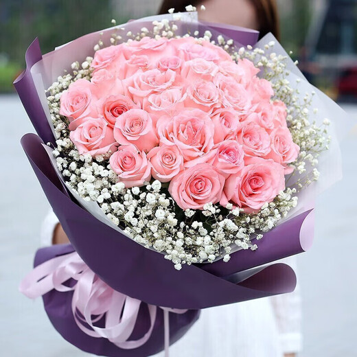 HuaDe Flower Express 33 rose bouquet birthday gift for girlfriend same city delivery Moonlight Lover 33 pink roses | JD427 Normal price