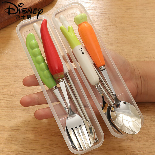 Disney (Disney) Chopsticks y Spoon Juego de vajillas lindo conjunto de vajillas de una persona Conjunto de vajillas portátiles portátiles portátiles y juego de vegetales de cuchara (caja de palillos de cuchara picante)