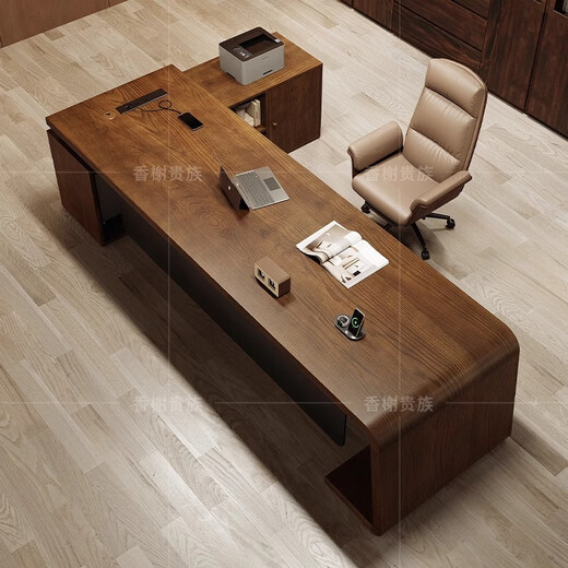 Champs aristocratic South American black walnut boss desk, high-end solid wood executive desk office furniture, log large CEO desk, whole board South American walnut table 180 long * 80 wide * 75 high * thick 6cm cabinet 150 long * 35 wide * 61 high