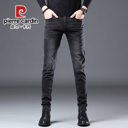 Pier Cardin 2025 Spring Black Jeans Men's Slim Foot Pants Мужские высококачественные брюки с высоким уровнем растяжения весны и осенью нового стиля QQN-1048-Black 30