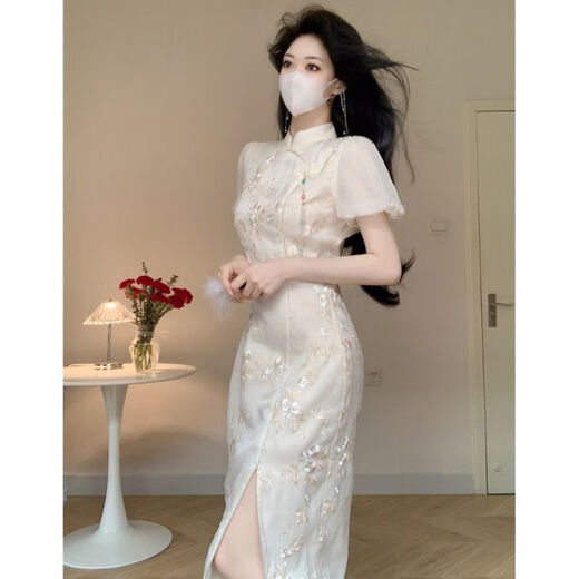 UKUHPK Neuer chinesischer Stil modifiziertes Cheongsam Mädchen besticktes schlankes High-End-Kleid 9221 2xl
