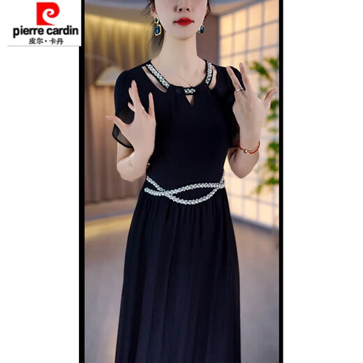 Pierre Cardin High-End-Modekleid für Frauen 2025 Sommerstil Taillenschließend und Bauchbedeckung, damit sie schlanker und Lichttemperament 13662-schwarz aussehen lassen.