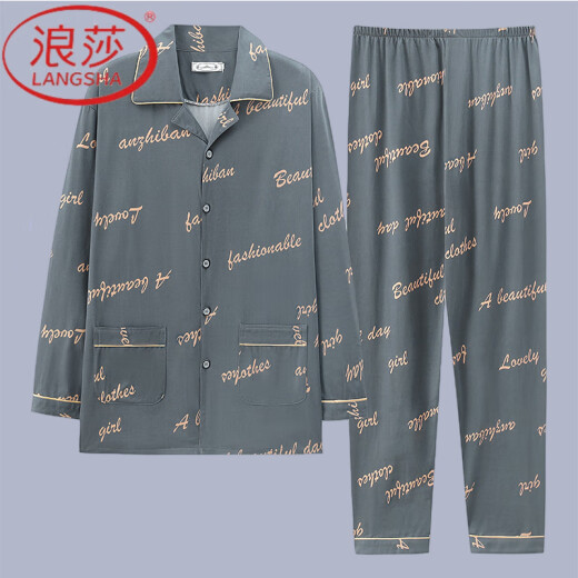 Langsha Pyjamas Herren Pure Cotton Long Sleeve Frühling und Herbst Dünne lässige, lockere Plus-Größe Männer können Hauskleidung mit grauen Weizenohren tragen + 834 abstrakte Plaid (Langschläuche) XL [vorgeschlagen 120-140jin [Jin gleich 0,5 kg]]