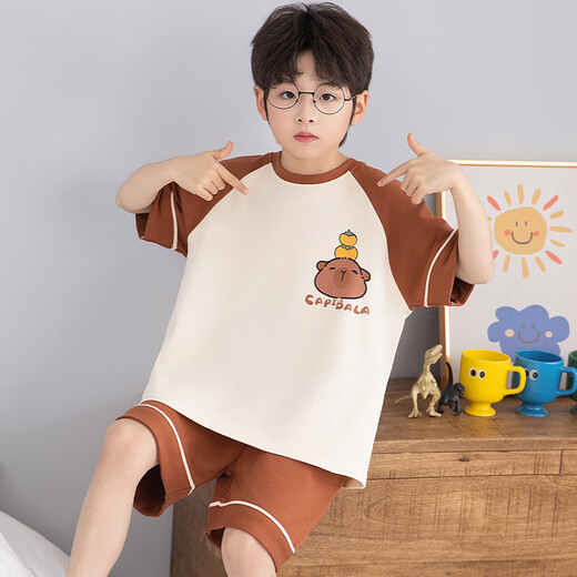浪莎（LangSha）儿童睡衣男童夏季短袖薄款纯棉家居服小男孩夏天中大童学生套装 LT690 160 建议150-160CM/80-95斤