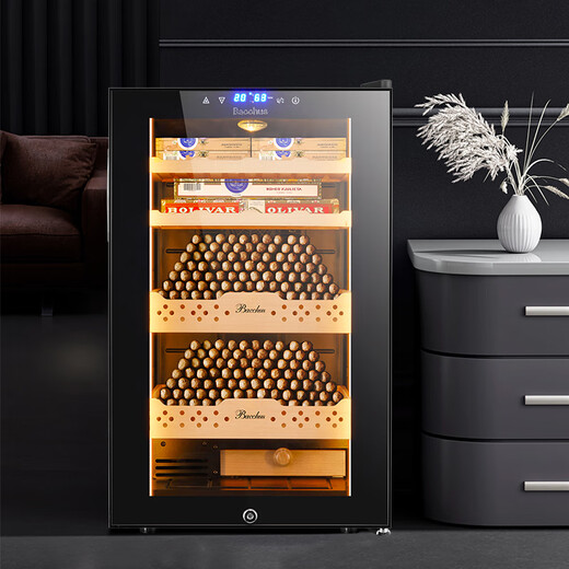 Bacchus cigar cabinet with humidity control, constant temperature and humidity control humidifier box, mini small household solid wood cedar wood embedded mellow culture naked culture red wine cigars energy-saving air-cooled frost-free 5th generation constant humidity system + double side lights (1 naked culture + 1 box culture) 50L