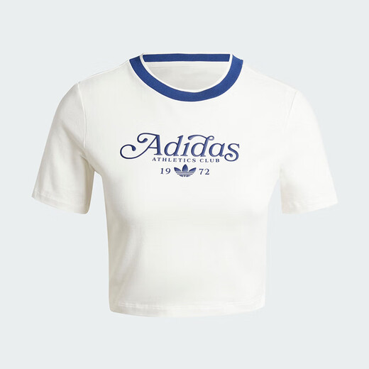 阿迪达斯（adidas）短袖T恤女装2024夏季新款三叶草运动服针织透气短款上衣 IX3532 L