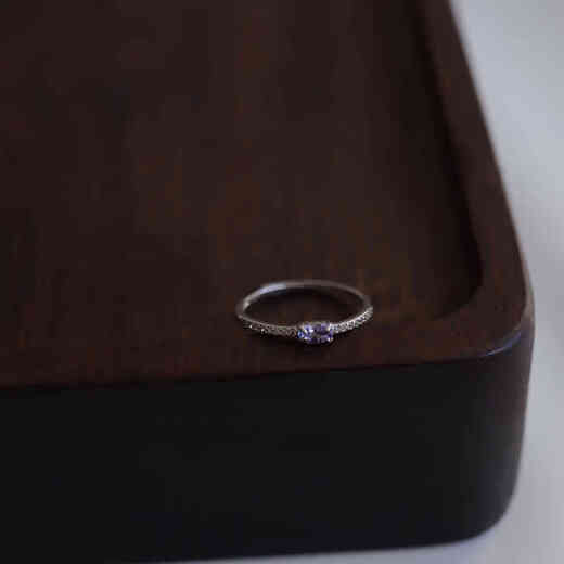 Bhiodha really loves the ultra-fine gemstone ring, natural and beautiful blue-purple tanzanite, 925 silver female gift, open minimalist style