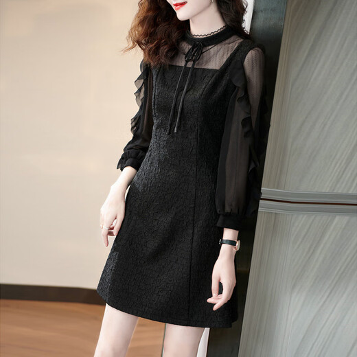 FHHUABD French Hepburn style little black dress spring 2025 new high-end lady style banquet dress holiday dress black 3937 slim version L 105-115Jin Jin equals 0.5 kg